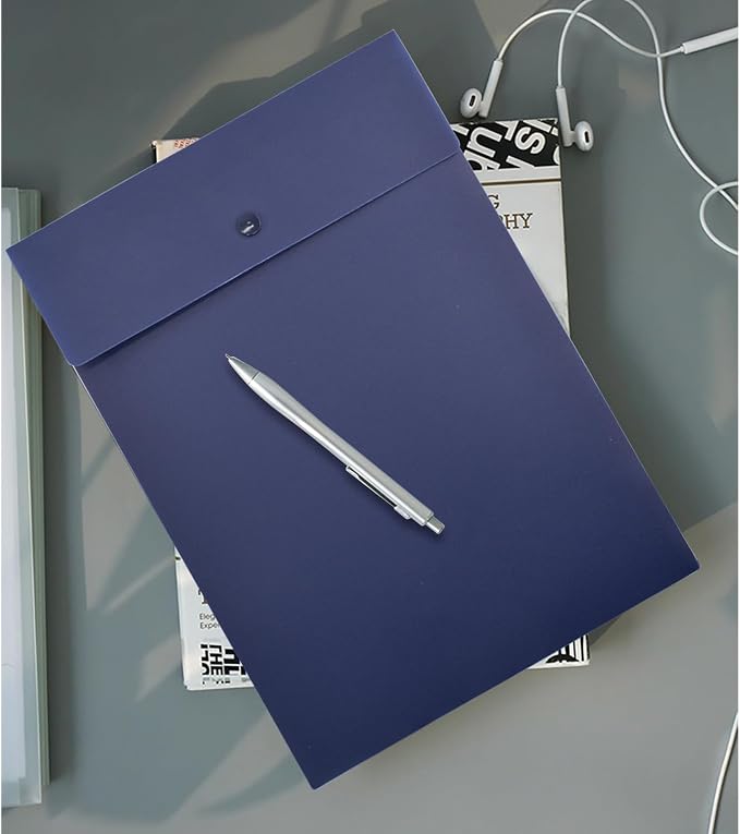 VANRA Vertical File Folders Poly Filing Envelope Plastic Project Folder with Snap Button Closure for A4 Letter Size Paper (Pack of 5, Navy Blue)