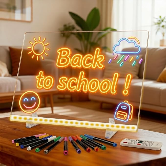 JACZZO Led Drawing Board for Kids, 13.7"X10" Led Note Board with 7 Colors & 3 Modes,12 Markers& Wireless Remote, Acrylic Writing Message Board, Easter Gifts for Kids