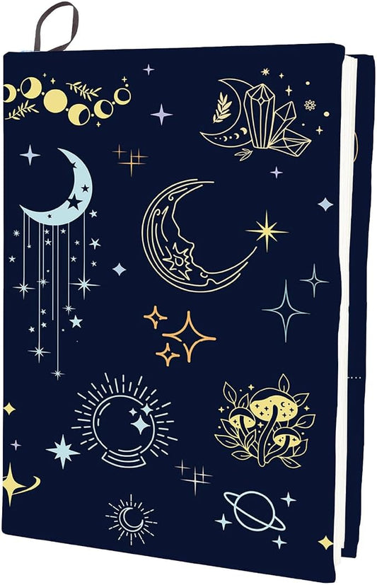 CRASPIRE Tarot Stretchable Book Cover Divination Elements Moon Crystal Moth Washable Reusable Large Nylon Book Protector Elastic Notebook Wraps Suitable for Most Hardcover Books
