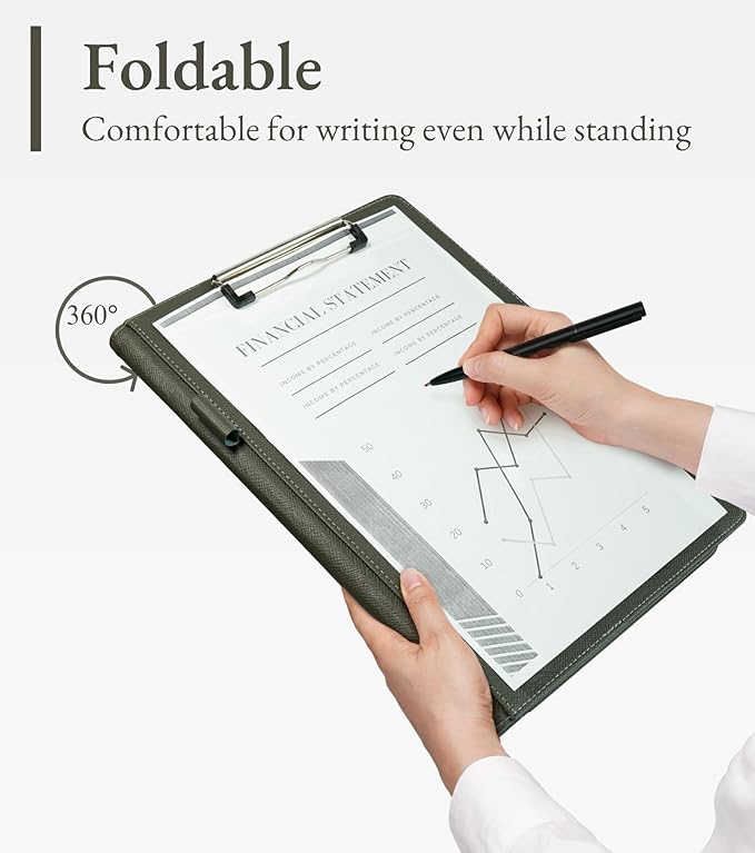 Zreal Padfolio Portfolio for Women & Men, Faux Leather Clipboard with Folder, Resume Document Folder, Legal Pad Holder Fits A4 & Letter Size for Interview, Conference (Olive Green)