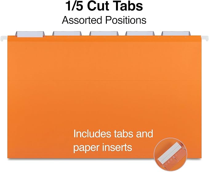 Staples Reinforced Hanging File Folders, Legal Size, 5‑Tab, Durable Construction, Assorted Colors – 50/Carton