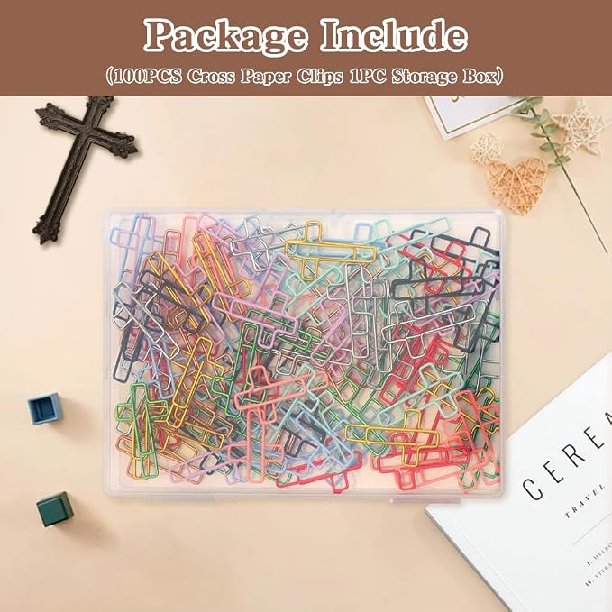 100PCS Cross Paper Clips Bible Bookmark Christian Bookmarks Bible Study Supplies Paper Clips Christian Accessories for Women Cute Binder Clip Small Cross Clip Religious Gifts