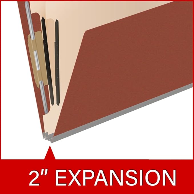 25 Pt. Pressboard Classification Folders, Full Cut End Tab, Letter Size, 2 Dividers, Brick Red (Box of 10)