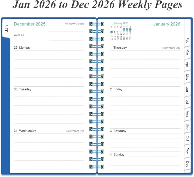 2026 Pocket Planner/Calendar - 2026 Weekly & Monthly Planner from January 2026 to December 2026, 12 Months Tabs, 3.75" x 6.75", Blue