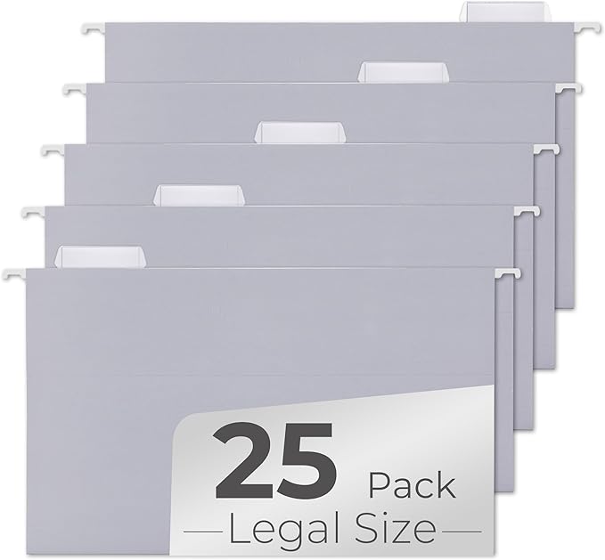 Y YOMA Legal Size - 25 Pack Colored Hanging File Folders Decorative Hanging Folder Cute Pretty File Folder for Filing Cabinet Office Home with 1/5-Cut Adjustable Tabs, Morandi Blue Grey