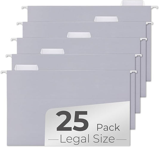 Y YOMA Legal Size - 25 Pack Colored Hanging File Folders Decorative Hanging Folder Cute Pretty File Folder for Filing Cabinet Office Home with 1/5-Cut Adjustable Tabs, Morandi Blue Grey