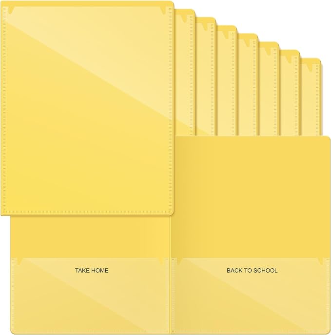 Henoyso 12 Pcs Folders with Pocket School to Home Folder Heavy Duty 2 Pocket Homework Folders with Clear Front Pockets for School Students Parent Teacher Communication (Yellow)
