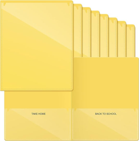 Henoyso 12 Pcs Folders with Pocket School to Home Folder Heavy Duty 2 Pocket Homework Folders with Clear Front Pockets for School Students Parent Teacher Communication (Yellow)