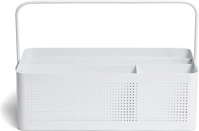 U Brands Modern Perforated Caddy Desktop Organizer, Office Supplies, Metal, White, 1 Count