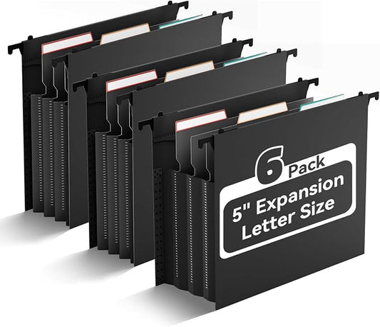 ANSOOK Hanging File Folder Letter Size,6 Packs Extra Capacity Hanging File Folders with Tabs,5" Expanding Plastic Hang Folder,Accordion File Organizers,File Cabinet Folders for for File Frame & Box
