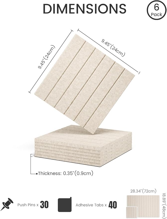 Fluxynara Felt Bulletin Board Tiles -28"x18" with 40 Adhesive Tabs, Cork Board Alternative for Office Decor, Push Pin Board Wall Organizer 6-Pack (Oatmeal)