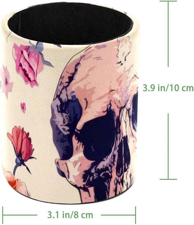 Pen Cup Holder for Desk, Large Pen and Pencil Holder, Skulls with colorful Floral Art Pattern Desk Stationery Organizer Makeup Brush Holder for Home, Office, School