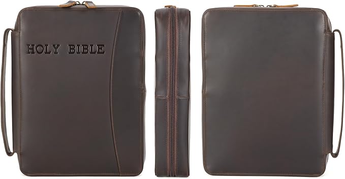 Polare Full Grain Leather Holy Bible Cover Church Bag 11x8.25x2.25 inch Bible Carrying Book Case Protective Organizer Holder