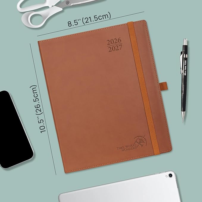 POPRUN Planner 2026-2027, Large-8.5" x 10.5", Academic Planner 2026-2027 Weekly and Monthly (July 26-June 27) Hourly Appointment Book with Inner Pockets, Leather Soft Cover, 100GSM - Purple