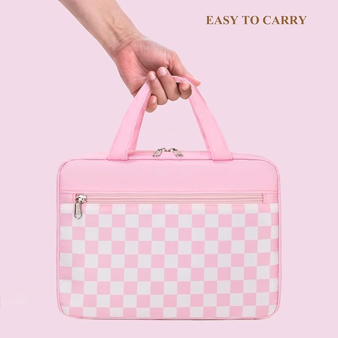 Octsky Bible Cover Case for Women Girls for Medium and Large Bibles, Checkered Pink