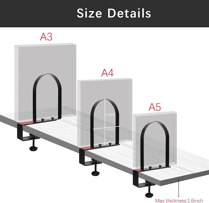 WOMACO Book Ends for Heavy Books, Heavy Duty Bookend for Shelves, Super Steady Clamp-On Non-Skid Metal Book Shelves Holders Stoppers for CDs, Vinyl Records (Black, 2 Pairs)