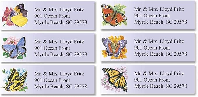 Colorful Images Brilliant Butterflies Return Address Mailing Labels, Personalize with Name & Addresses, Set of 240 Self Adhesive, Easy Peel Flat Label Sheets, ⅝” x 2”, 6 Designs