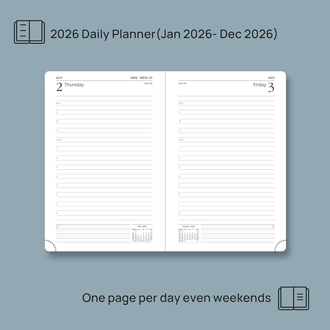 POPRUN 2026 Daily Planner One Page Per Day A5 Size Calendar (5.75" x 8.5") - 12 Months Hourly Appointment Book with Hardcover, Monthly Tabs, Pocket, Pen Holder - Violet