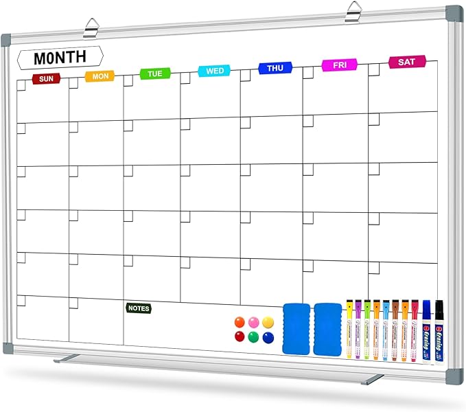 Magnetic Dry Erase Board Calendar for Wall 36" x 24", Monthly Calendar Whiteboard for Wall, Planning Board Bulletin Board Portable Board for Office, School, Home, Kitchen, Planning, Memo
