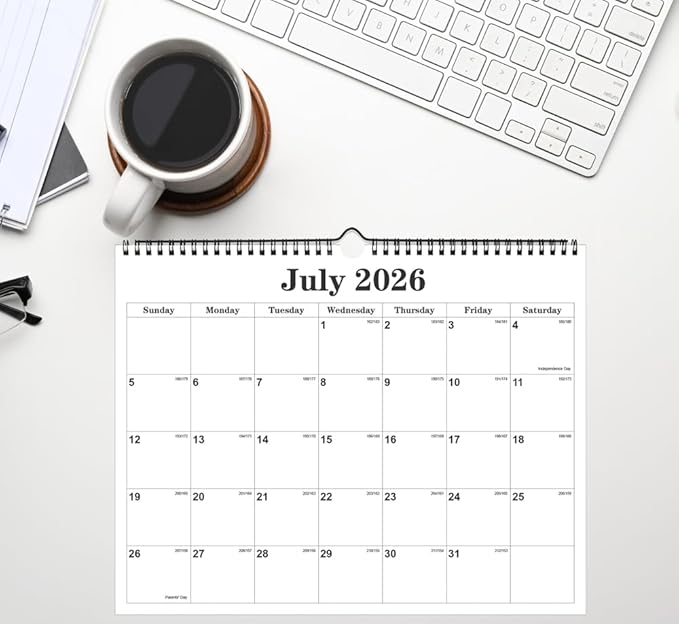 Calendar 2026 - Calendar 2026-2027 from January 2026 to June 2027, Spiral Binding Hanging Wall Calendar 2026 for Home/Office, 8.5" x 11", Black