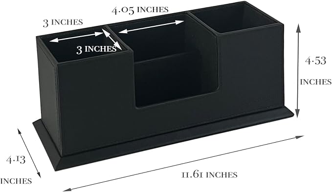 UnionBasic Desk Organizer, Desktop Caddy Leather Multi-compartment Pen Holder Office Stationer Organizer, Black