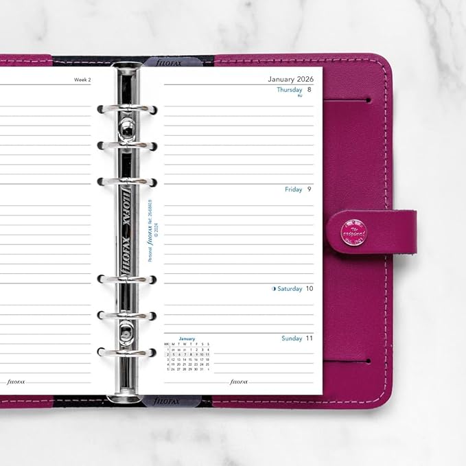 Filofax Calendar Diary Refill, Personal/Compact Size, Week-to-View, White Paper, Ruled, English, 2026 (C68418-26)