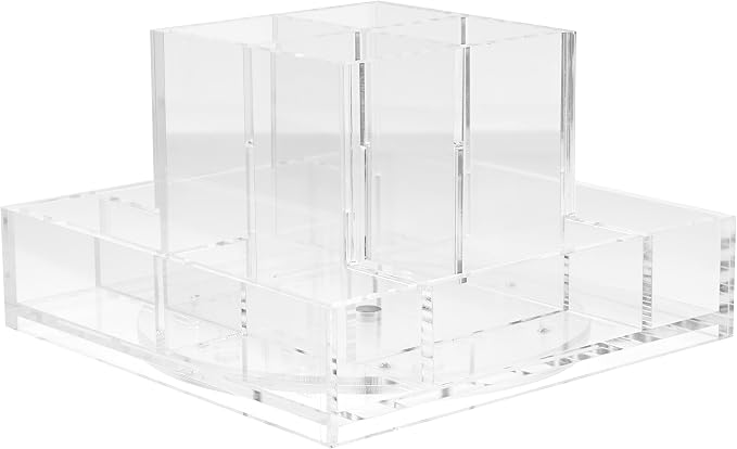 RUSSELL+HAZEL Acrylic Carousel and Pencil Bloc Four Compartment Pen Cup, Office Supplies, Clear, 7” x 7” x 4.25" (93919)