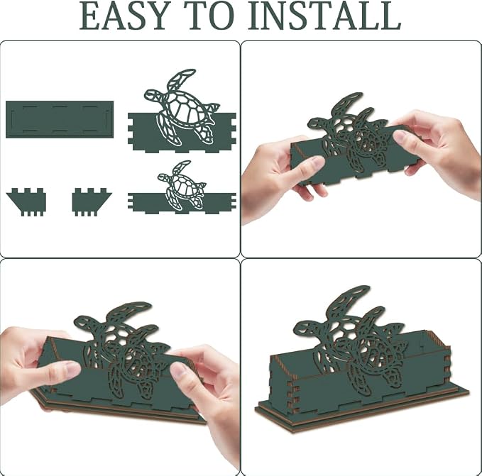 2Pcs Sea Turtle Business Card Holder for Desk 4.5 x 1.6 x 3.5 Inch Business Card Display Stand Turtle Pattern Wooden Decorative Organizers for Office Desktop Home Tabletop Summer Decoration