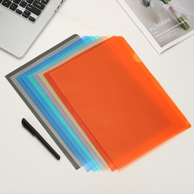 PATIKIL A5 Plastic Folders, 40 Pack Clear Folders L Type Project Pockets Paper Document Jacket Sleeves L Shaped Transparent for Documents Plastic Office File, 6.3x8.8in, Green