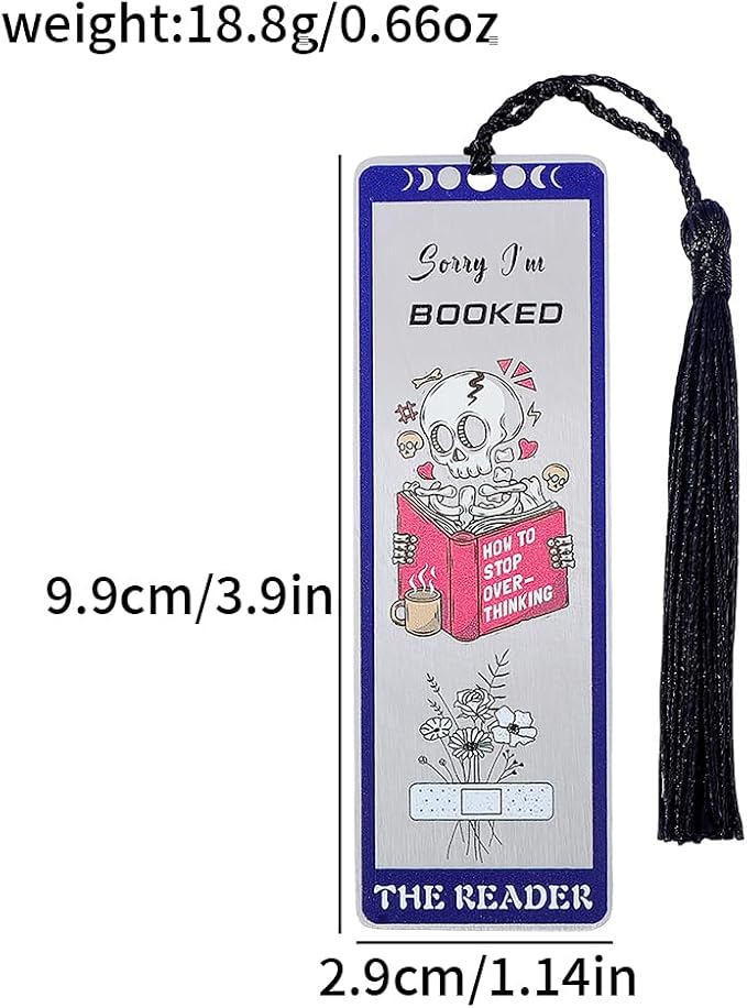 3Pcs Unique Skull Reader Bookmark - Metal Bookmark with Black Tassel, Star and Rose Pattern, Engraved “THE Reader” for Dark Gothic Lovers, Women Readers Fantasy Gift Gothic Gift (3PCS D)