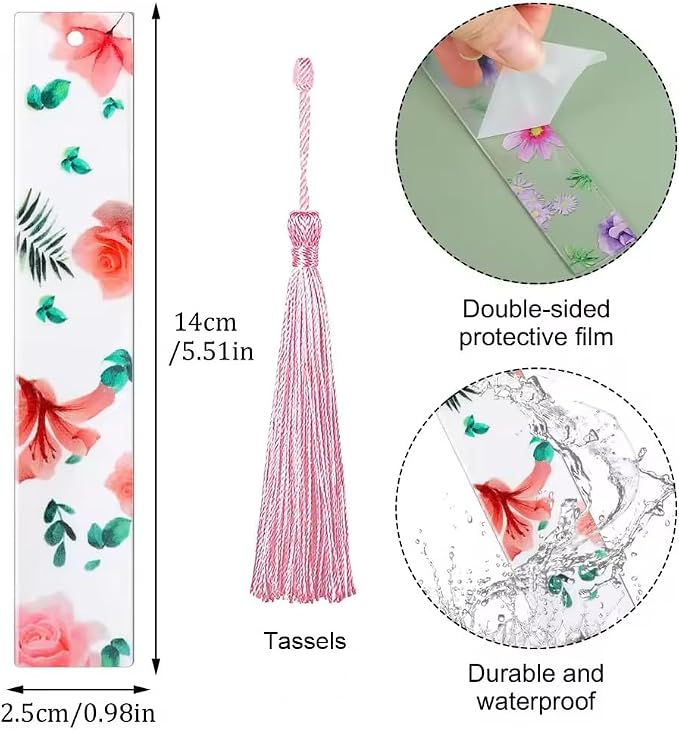 8 PCS Bookmarks Transparent Floral Bookmark Book Accessories Gifts for Teachers Friends Women Lovers