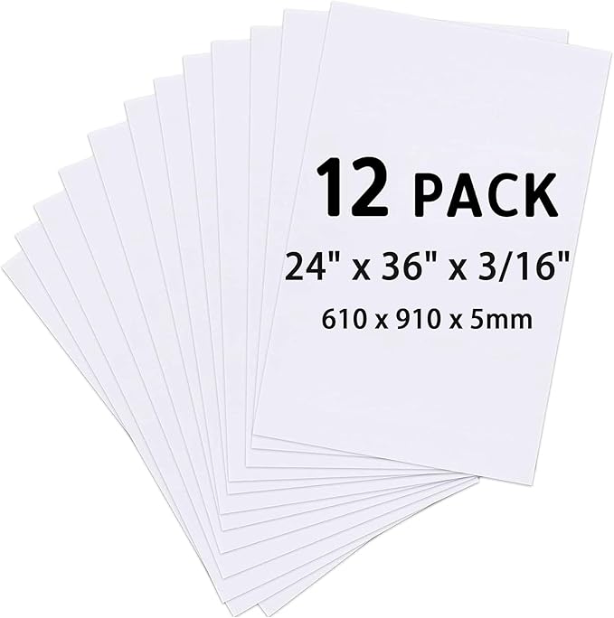 Foam Board 24" x 36", 12 Pack White Foam Poster Board, 3/16" Thick Foam Core Board, Double-Sided Large Poster Board for Crafts, School Projects, Painting, Presentation & Display