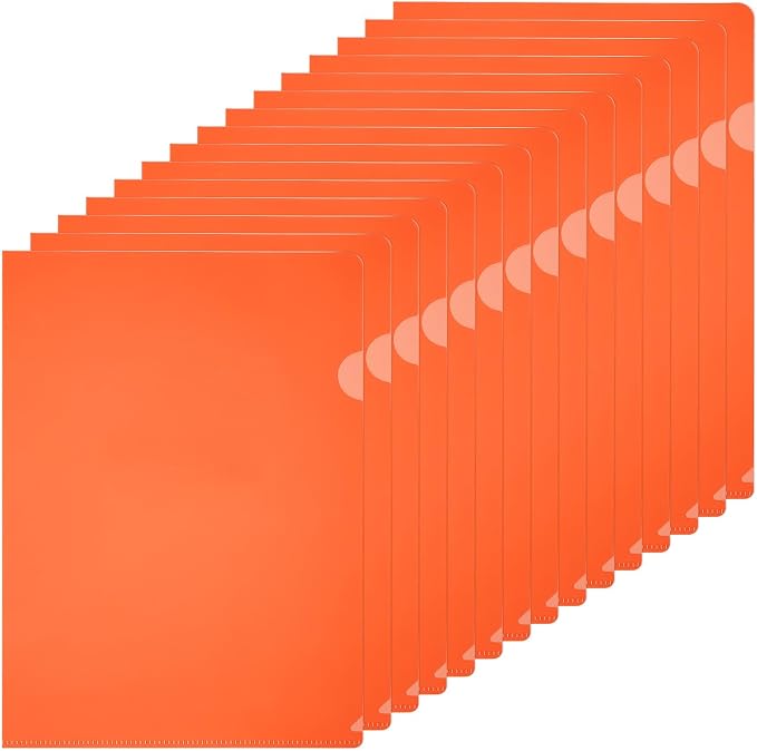 PATIKIL A4 Plastic Folders, 40 Pack Clear Folders L Type Project Pockets Paper Document Jacket Sleeves L Shaped Transparent for Documents Plastic Office File, 8.7x12.2in, Orange