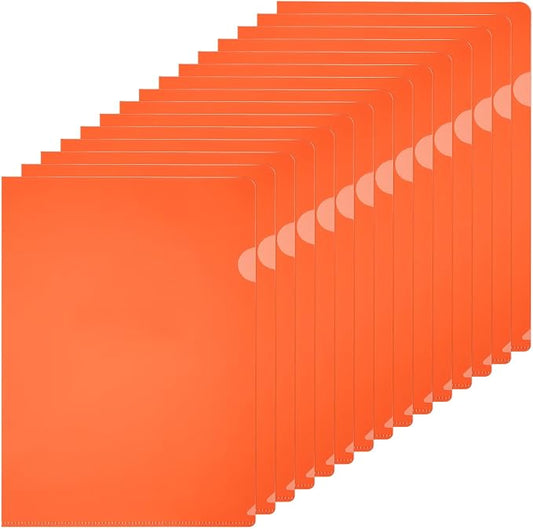 PATIKIL A4 Plastic Folders, 15 Pack Clear Folders L Type Project Pockets Paper Document Jacket Sleeves L Shaped Transparent for Documents Plastic Office File, 8.7x12.2in, Orange