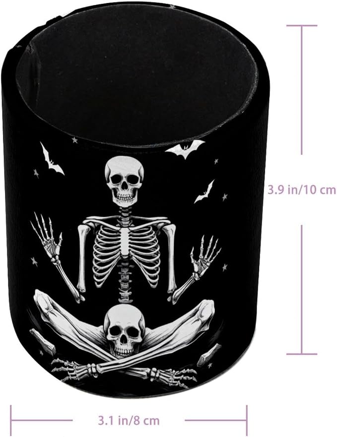 Funny Skeleton Pen Holder Pencil Organizer Cute Pencil Cup Desk Decor Makeup Brush Holder PU Multifunctional Office Supplies for Home Classroom School