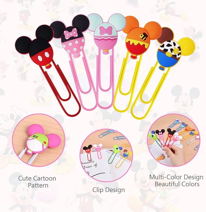 AUAUY 10PCS Cute Mouse Paper Clips, Book File Page Marker Clips for Teacher & Students, Colorful Office Supplies Gifts Bookmark Clamp Desk Accessories Stationery for School Kids Adult