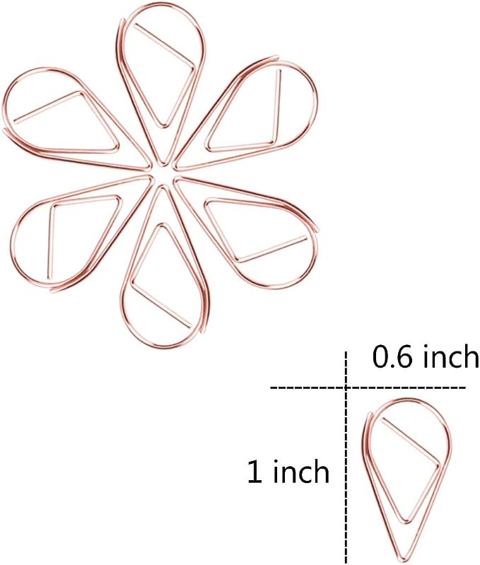300 Pieces Rose Gold Cute Stainless Steel Drop-Shaped Paper Clips for School Office Supplies Baby Shower Wedding Invitations Crafts Scrapbooking Bookmarks Kids Women Planners by VENCINK