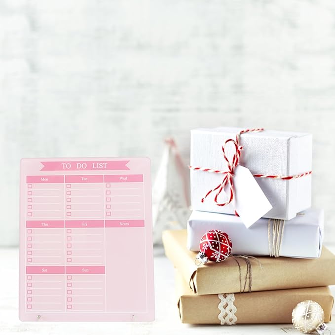 Weekly Planner Dry Erase Board for Desk,10''x12'',Acrylic Desk Calendar to Do List Planner Board with Stand,Pink Dry Erase White Board for Home Office School-ZL-P-2530