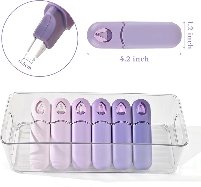 Temiary 12Pcs Cute White Smooth Pull Out Tape, Easy to Use White Correction Pens, 1/5 x 236in Smooth Writing & Aesthetic Office School Supplies (Purple)