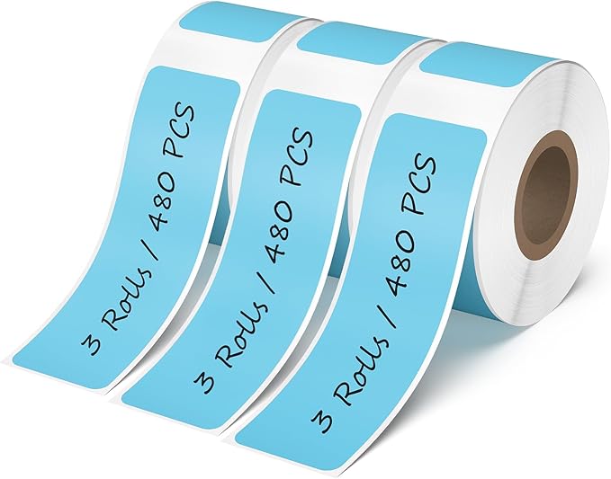 480 PCS D30 Label Maker Tape 0.47" × 1.57" (12 × 40 mm) Vinyl Waterproof Thermal Stickers Self-Adhesive Decals for Retail Office Home School Blue