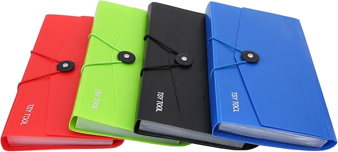 Pack of 4 Expandable File Folder,10"x5.5" Portable Accordion Document Pocket, Office Desk Organizer-13 Pockets,for Receipts, Coupons and Tickets, Check Size Water Resistant-Assorted Color