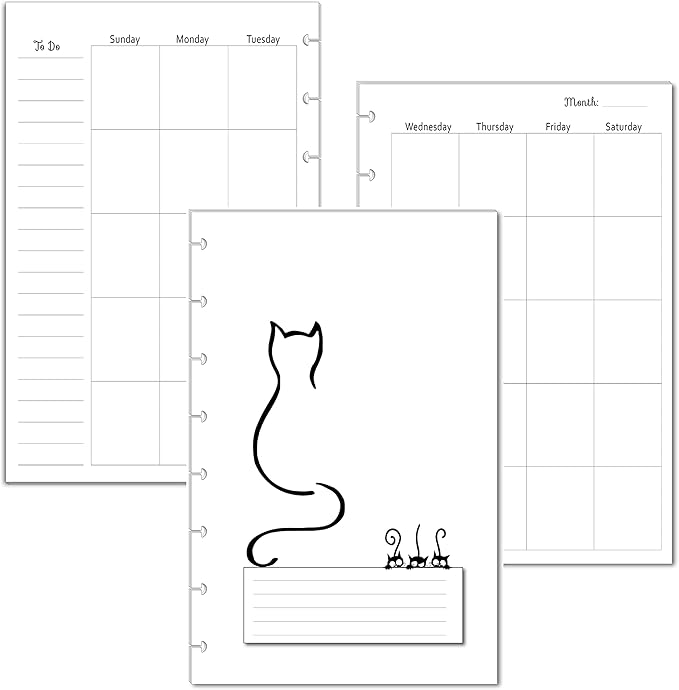 Undated Monthly Calendar Refills for Letter, Junior, Classic, Skinny, Mini size Discbound Planners Fİtts Happy Planners Levenger Circa TUL Staples Arc Notebook Office (8-Disc, 5.5"x8.5", Cat)