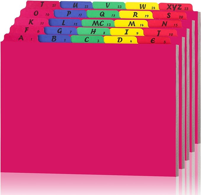1 Set 25 Pack Alphabet File Dividers Letter Size, 1/5 Cut Tab A-z File Guides Number Folder Organizer for Filing Cabinet and Desk Home Office School(Bright Colors)