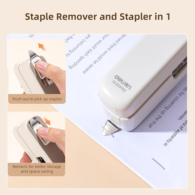 deli Stapler, Desktop Staplers with Integrated Staple Remover, 45 Sheet Capacity Office Stapler, White
