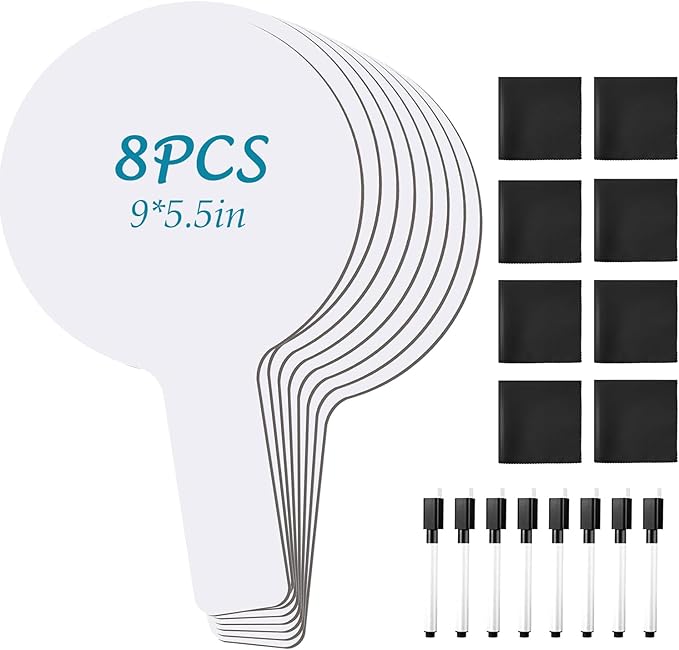 8 Pack Acrylic Dry Erase Answer Paddles with Markers and Cloths, Double-Sided Clear White Boards for Meetings, Presentations, Brainstorming, Games, Office and Home Use