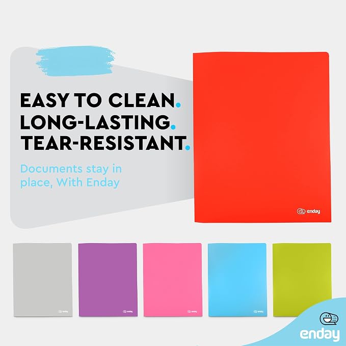 Folders with 2 Pockets Red, Colored Plastic File School Folder Letter Size, Heavy Duty Poly Portfolio Folder with Two-Pockets, Also Available in Purple, Green, Blue, Pink, and Grey, 1 Pc - By Enday