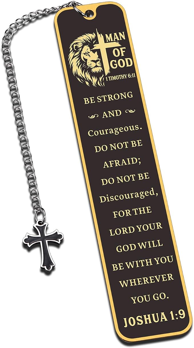 Christian Bookmark Man of God, Inspirational Lion Bible Verse Bookmark with Cross Pendant, Religious Scripture Verse Bookmarks for Man Accessories Church Fathers Day Baptism Easter for Pastor Men