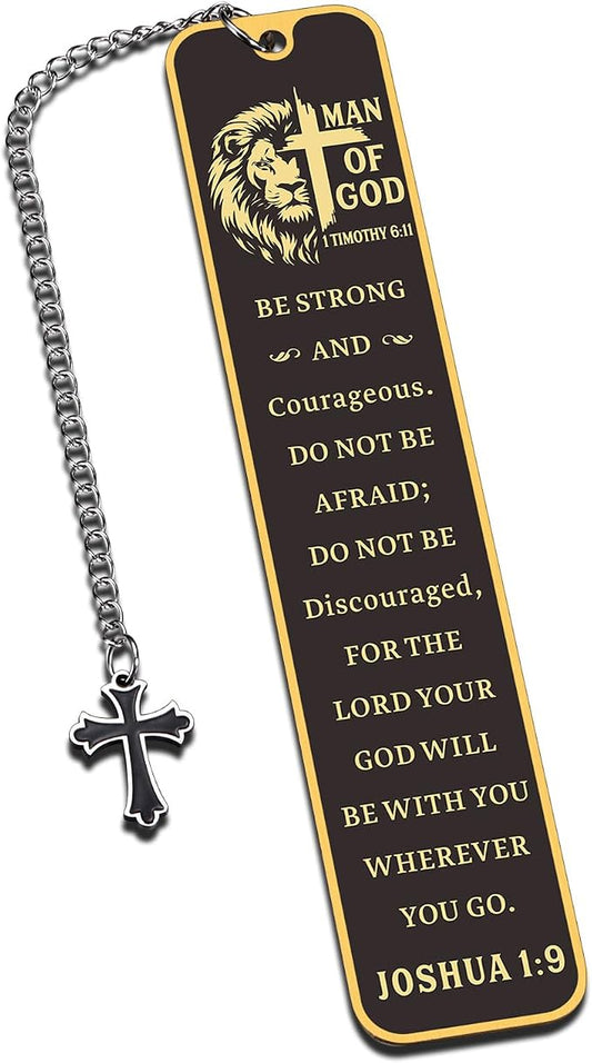 Christian Bookmark Man of God, Inspirational Lion Bible Verse Bookmark with Cross Pendant, Religious Scripture Verse Bookmarks for Man Accessories Church Fathers Day Baptism Easter for Pastor Men