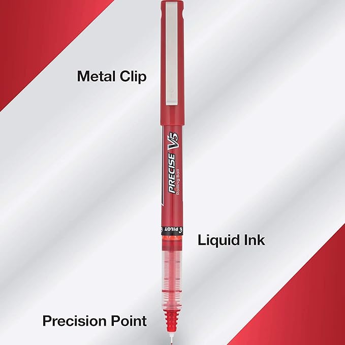 Pilot, Precise V5, Capped Liquid Ink Rolling Ball Pens, Extra Fine Point 0.5 mm, Red, Pack of 8