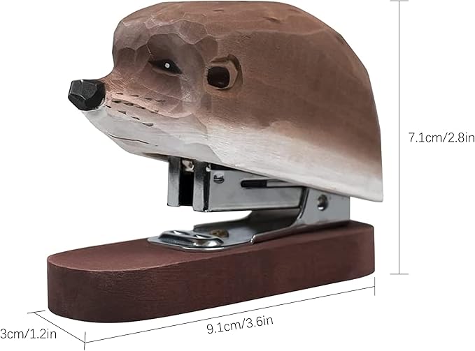 Wooden Animal Stapler, Desktop Stitcher Art Figurine Statue Sculpture Wooden Stapler for School Office Stationery (Hedgehog)